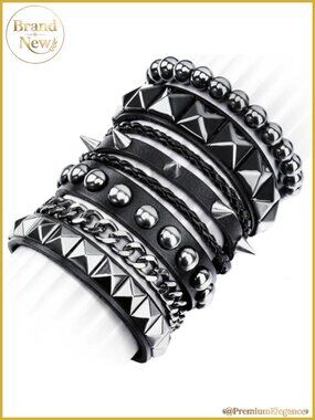Studded Punk Bracelet Set 4 Pcs Adjustable Cuff Wristband